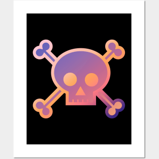 Skull and Crossbones Pirate Flag Purple Orange Gradient Posters and Art